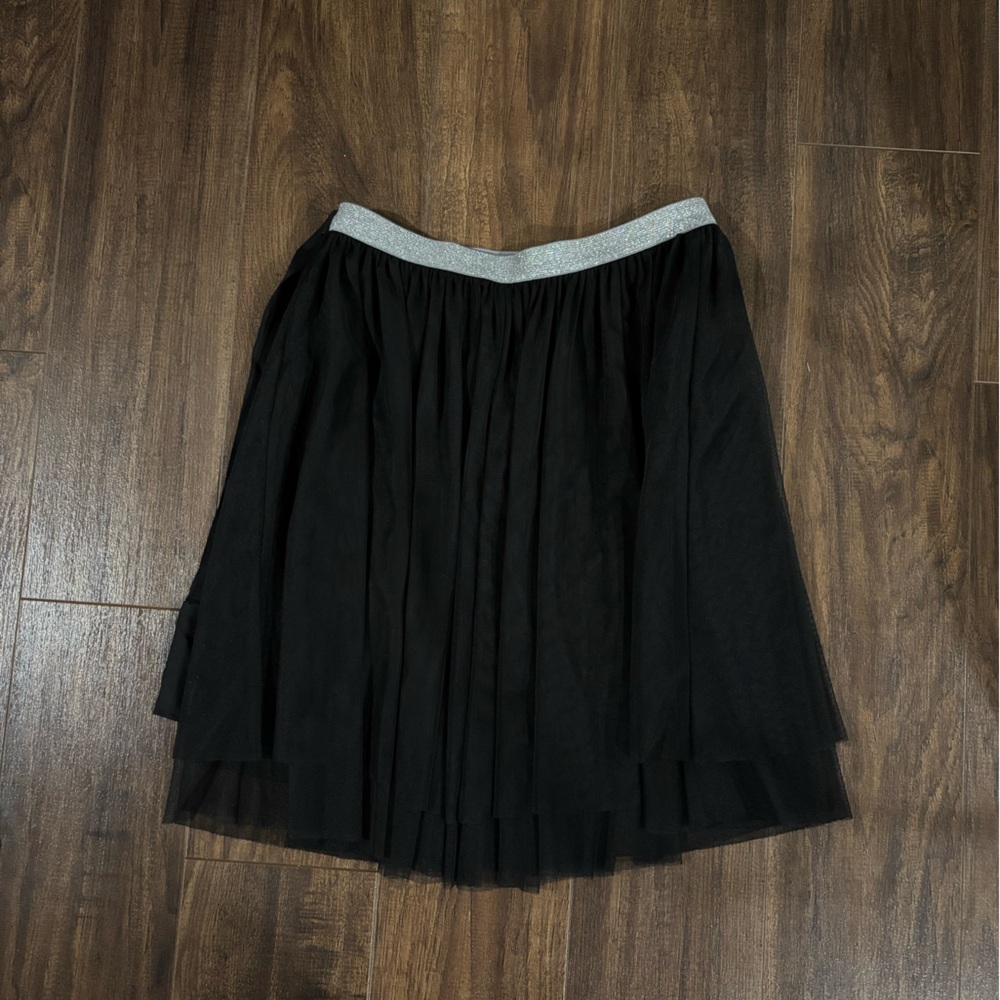 H&M Black Tulle A-Line Skirt with Silver Waistband